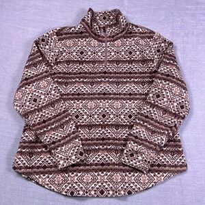 Maurices Womens Brown Tan Quarter Zip Geometric Mock Neck Fleece Sweater Size 1X
